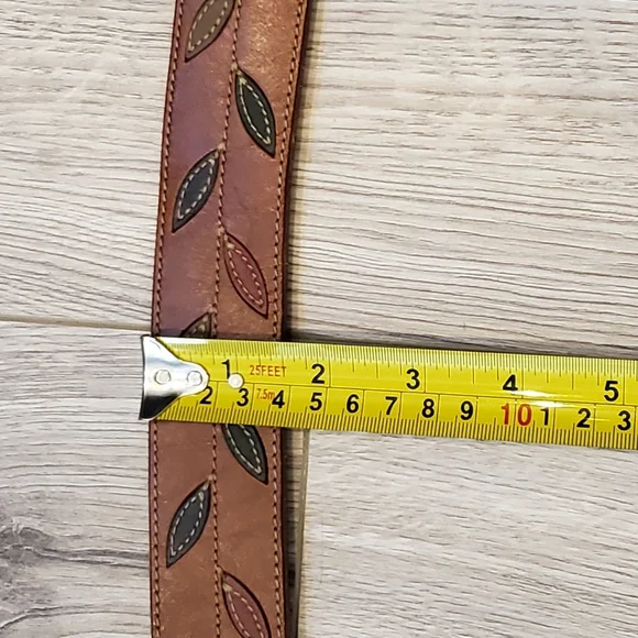 Vintage GAP Leather Leaf Inlay Belt, Saddle Brown, Brass Buckle, Medium, EUC - Picture 14 of 14